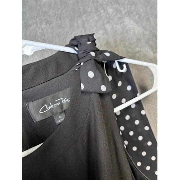 Chelsea Rose Black Dress Womens Size 6 Sleeveless Polka Dot Tie A Line - Picture 3 of 5